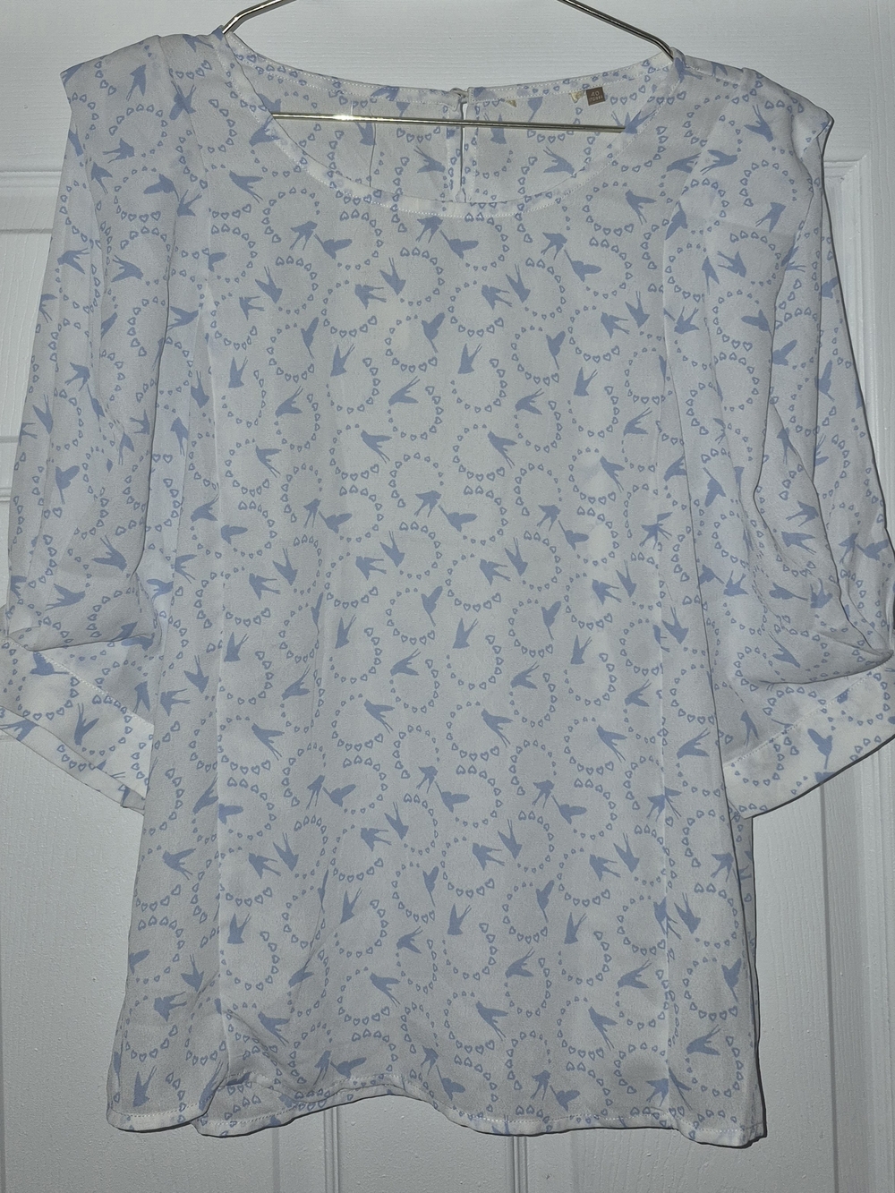 Cupshe Light Blue Printed Flutter-Sleeve Blouse